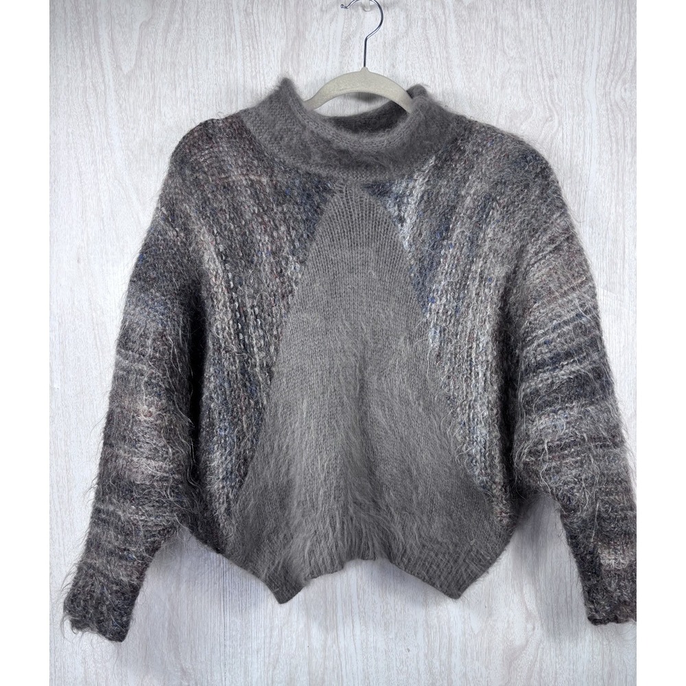 Vintage Sakowitz Mohair Sweater L Gray Italy 80s Fuzzy Ombre Luxe Boho Chic